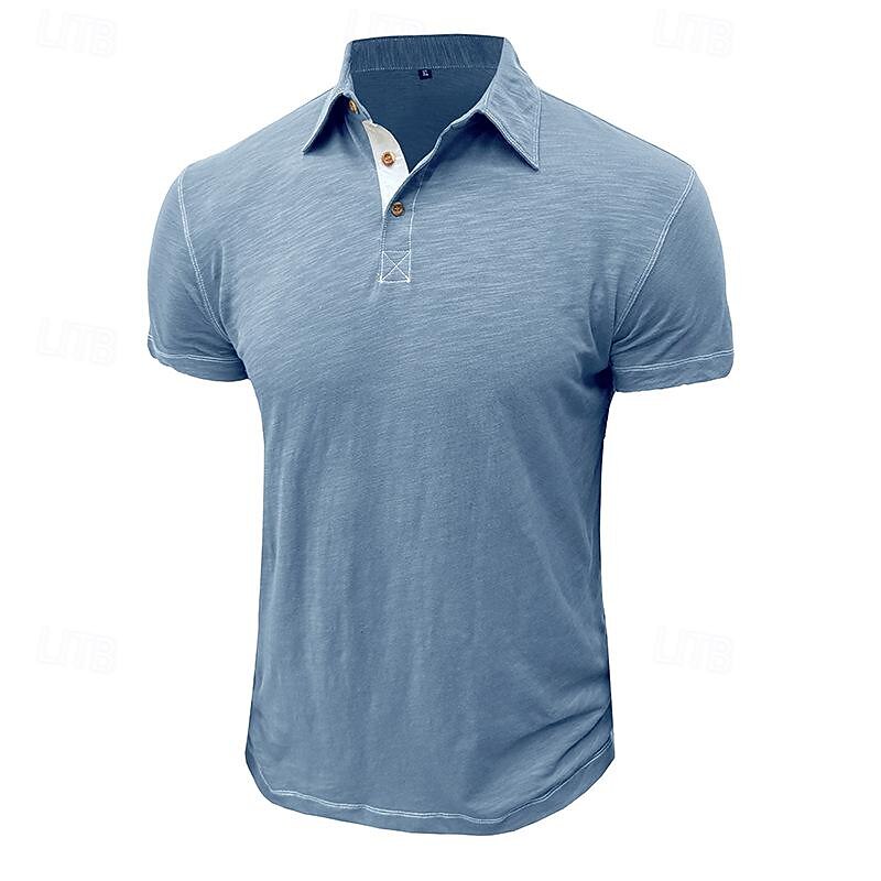Men's Cotton Polo Shirt Golf Shirt Work Casual Lapel Short Sleeve Basic Modern Plain Button Spring & Summer Regular Fit Black Yellow Pink Royal Blue Blue Green Cotton Polo Shirt4
