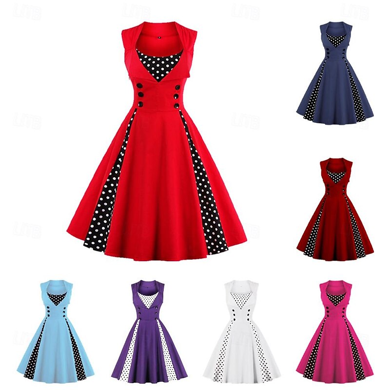 Polka Dots 1950s Grease Outfits Cocktail Dress Dress A Line Dress Flare Dress Polka dots Fancy Dress Women's Masquerade Event / Party Adults' Dress Homecoming Dresses