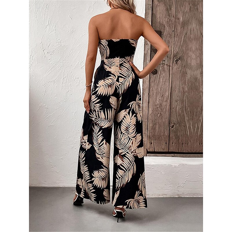 Women's Normal Jumpsuit Streetwear Print Sleeveless Strapless Backless High Waist Street Daily Regular Fit Black Summer2