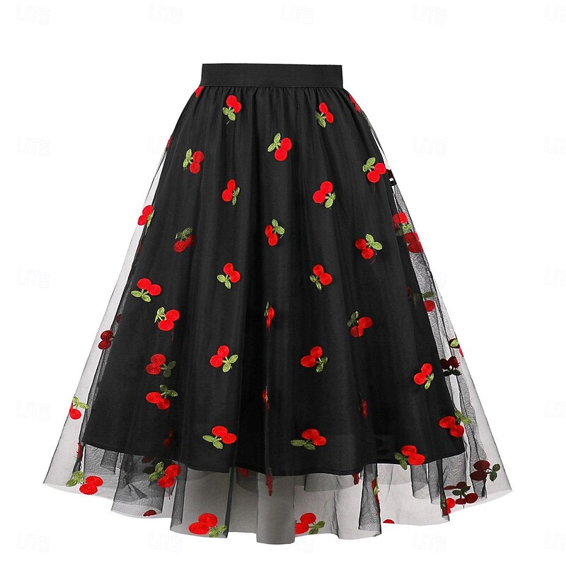 Retro Vintage 1950s Grease Outfits Rockabilly Skirt Tulle Skirt Fruit Fancy Dress Women's Halloween Masquerade Wedding Guest Tea Party Casual Daily Adults Skirt