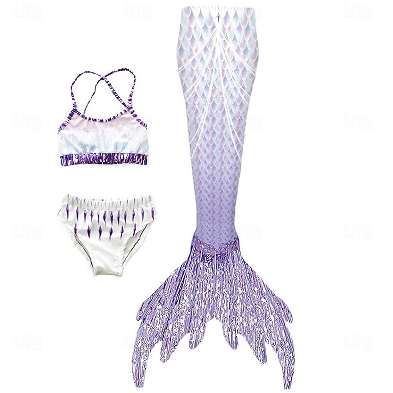 Kids Girls' Three Piece Mermaid Swimwear Swimwear Outdoor Scales Bathing Suits 2-12 Years Summer White Yellow3