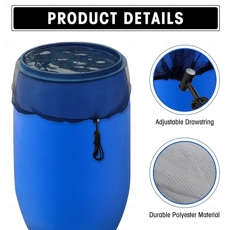 2Pcs Mesh Cover for Rain Barrels with Drawstring Water Collection Buckets Tank Protector Screen for Preventing Fallen Leaves in Outdoor Garden Eaves2
