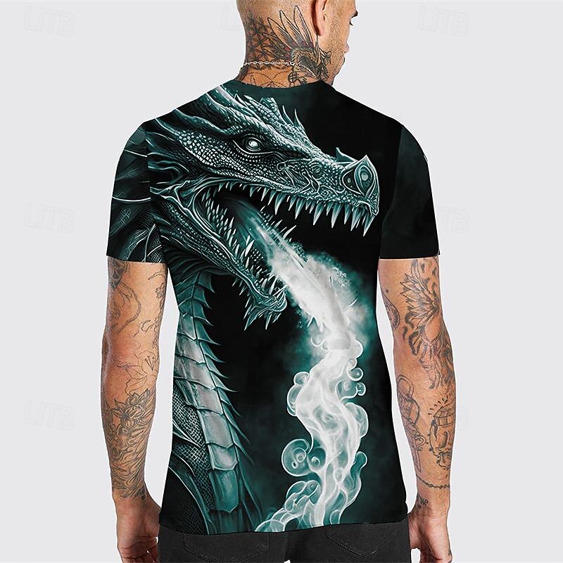 Men's Graphic Dragon T Shirt Short Sleeve T shirt 3D Print Crew Neck Shirt Designer Retro Vintage Casual Sports Outdoor Holiday Going out Green Gray Spring & Summer Clothing Apparel S M L XL 2XL 3XL3