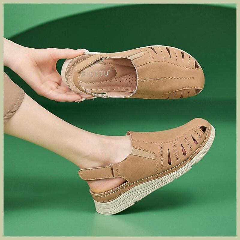 Women's Slip-Ons Orthopedic Sandals Outdoor Office Daily Low Heel Round Toe Closed Toe Casual Comfort PU Loafer Ankle Strap Black Brown Gray2