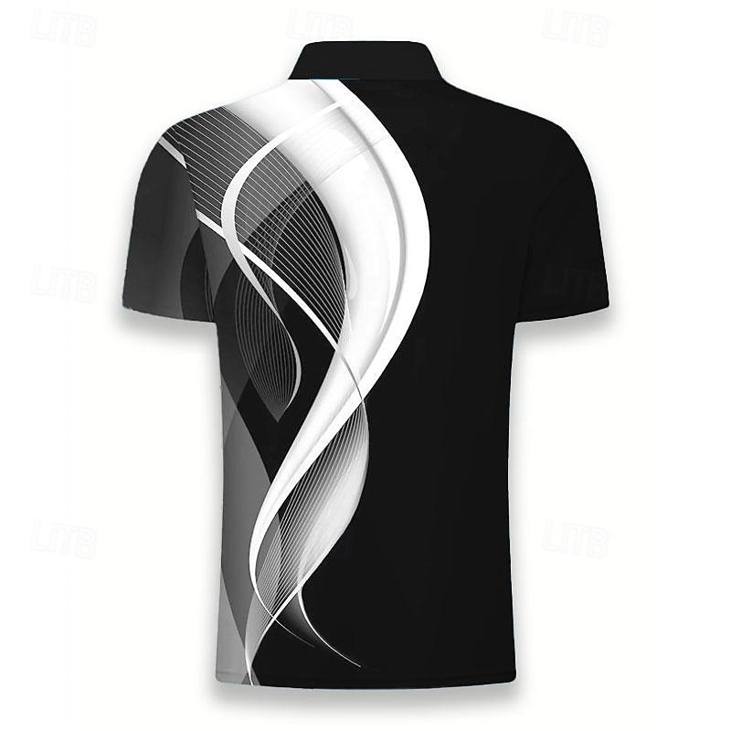 Men's Geometric Polo Shirts Golf Shirt Short Sleeve Polo Shirts Collared Shirts Business Casual Vacation Wear Formal Wear Festival Wear Buttons 3D Print Summer Black White Navy Blue4