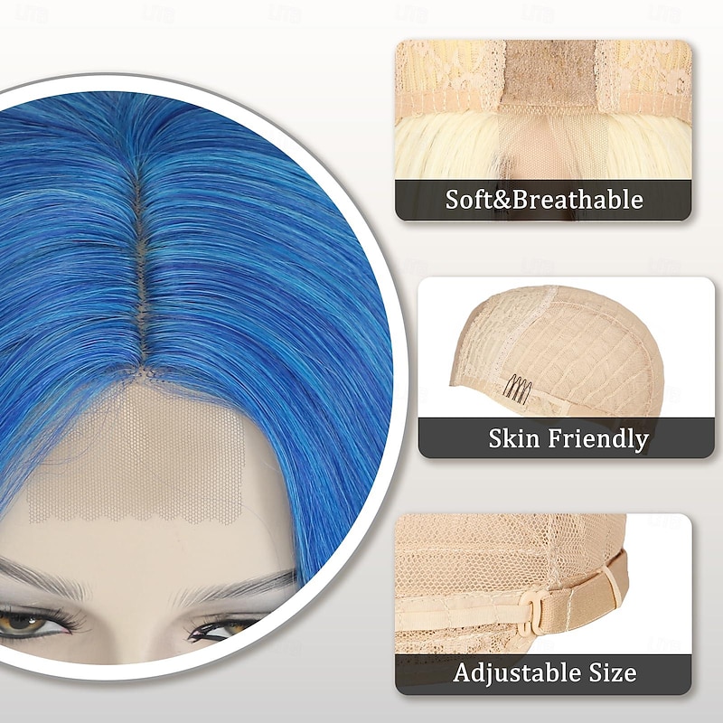 Blue Wig Long Blue Wavy Wigs for Women Middle Part Ombre Blue Wig 26 inch Natural Curly Synthetic Wig Heat Resistant Fiber Wigs for Daily Party Use Halloween Wigs4