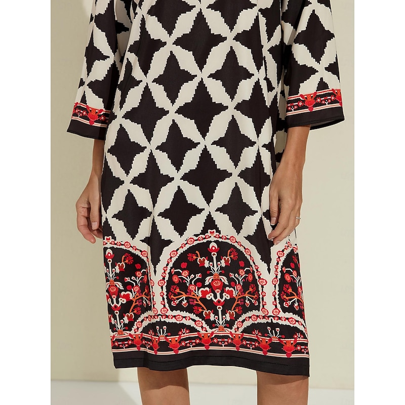 Geometric Pattern Half Sleeve A-Line Mini Dress3