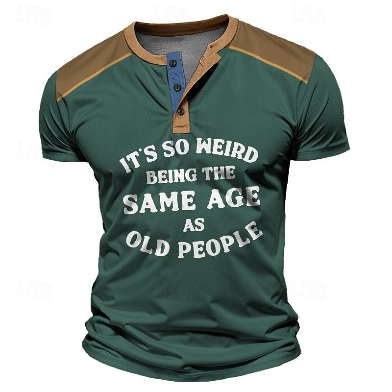 It's So Weird Being the Same Age as Old People Street Style Men's 3D Print Henley Shirt Waffle T Shirt Sports Casual Holiday T shirt Black Navy Blue Brown Short Sleeve Henley Shirt  Summer Clothing3