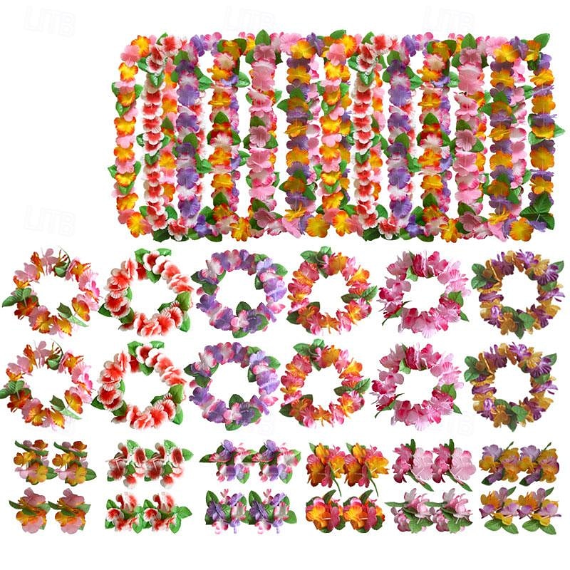 Party Hawaiian Wreath 12 Color Petal Necklace Headband Bracelet Four Piece Set For Holiday Event Dressing Accessories