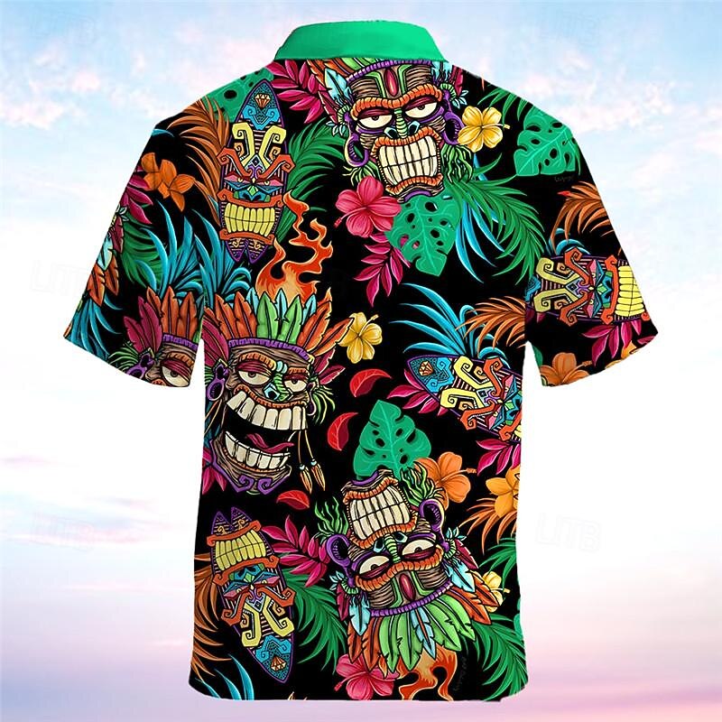Men's Totem Shirt Summer Hawaiian Shirt Aloha Shirt Short Sleeve Shirt Turndown Vacation Hawaiian Outdoor Vacation Hawaiian Blue Fuchsia Green S M L2