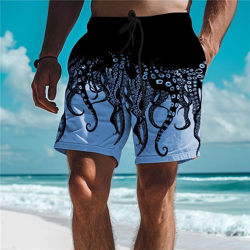 Men's Animal Octopus Swim Trunks Swim Shorts Board Shorts Mid Waist Vacation Hawaiian Holiday Vacation Holiday Beach Drawstring with Mesh lining Elastic Waist Designer Clothing Apparel2