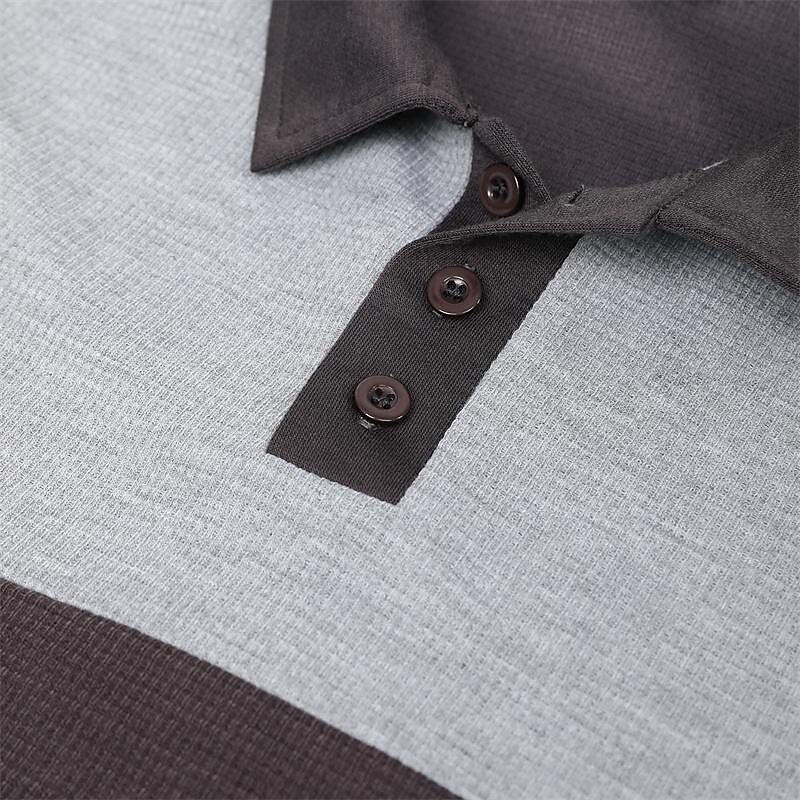 Men's Waffle Polo Shirt Golf Shirt Casual Holiday Classic Long Sleeve Fashion Basic Color Block Quick Dry Summer Spring Regular Fit Army Green Dark Navy Gray Waffle Polo Shirt3