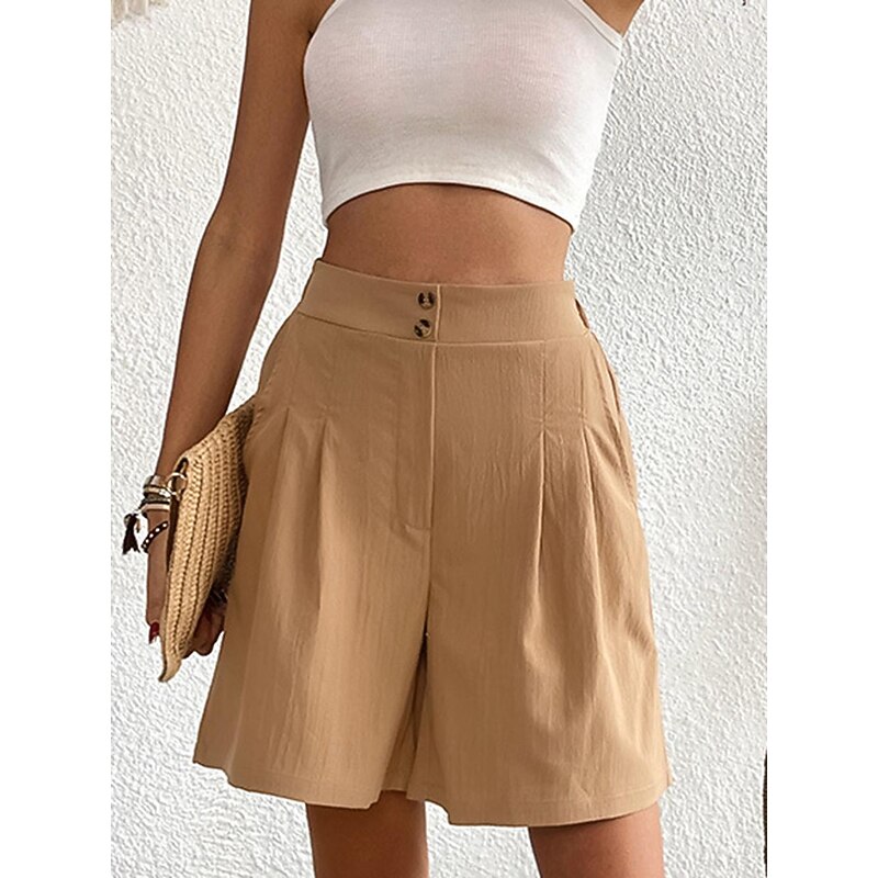 Women's Shorts Casual Daily Short Plain Side Pockets Breathability Comfortable Inelastic Going out Weekend Black Wine Army Green Dark navy Summer Regular Fit4