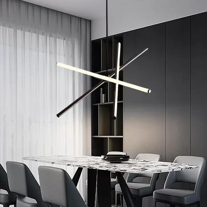 Chandeliers LED Sputnik Chandelier Dia68CM Aluminum Frame Black Painted Finishes for Living Room Bedroom Coffee Bar Warm WhiteWhite Light3