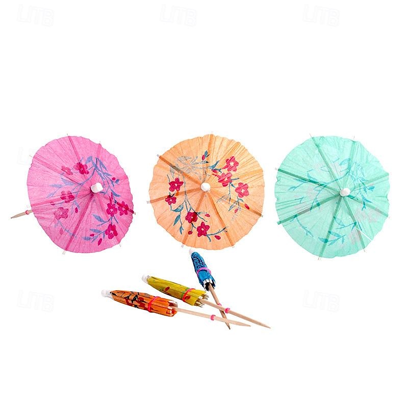 114PCS/184PCS Hawaiian Festival Party Turtle Back Leaf Hibiscus Flower Paper Straw Umbrella 24 Cake Sticks Combination Package3