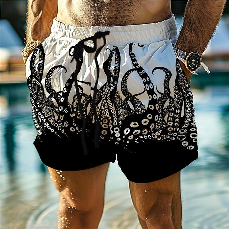 Men's Animal Octopus Swim Trunks Swim Shorts Board Shorts Mid Waist Vacation Hawaiian Holiday Vacation Holiday Beach Drawstring with Mesh lining Elastic Waist Designer Clothing Apparel3
