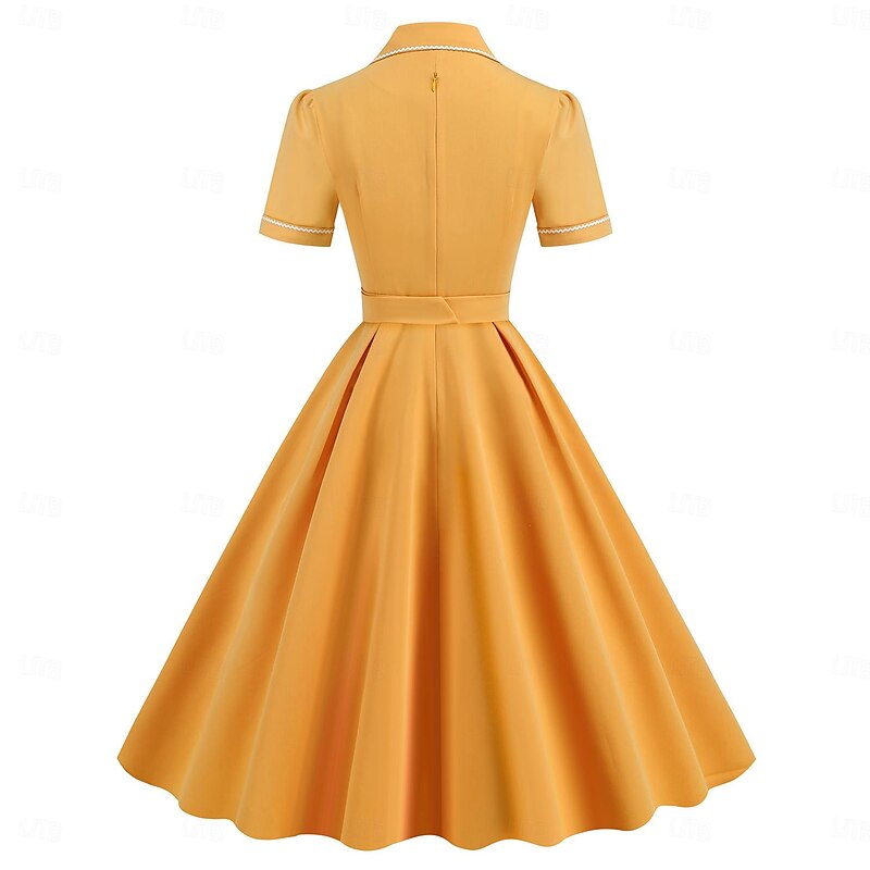 Retro Vintage 1950s Rockabilly Swing Dress Flare Dress Solid Color Fancy Dress Women's Halloween Masquerade Dailywear Bachelorette Party Adults Dress Homecoming Dresses3