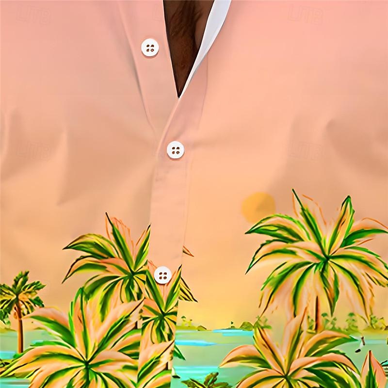 Men's Palm Tree Tropical Plants Seascape Pattern 2pcs Shirts Sets Summer Hawaiian Shirt Short Sleeve Short Pants Turndown Vacation Hawaiian Outdoor Vacation Hawaiian Pocket Buttons Print Summer All3