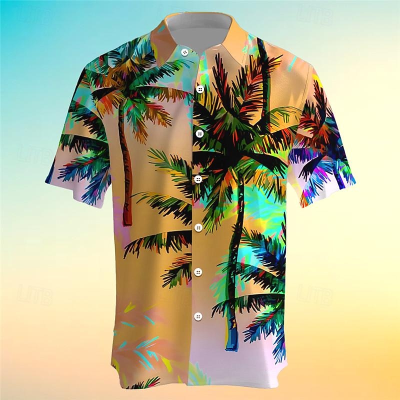 Men's Palm Tree Tropical Plants Shirt Summer Hawaiian Shirt Aloha Shirt Short Sleeve Shirt Turndown Vacation Hawaiian Outdoor Vacation Hawaiian Yellow Purple Orange S M L