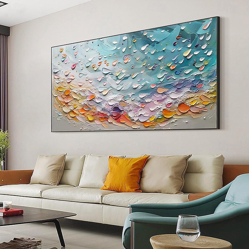 Handmade sea wave Oil Painting Hand Painted pattle knife painting Horizontal Abstract Landscape Contemporary art seascape painting Modern Rolled Canvas (No Frame)3