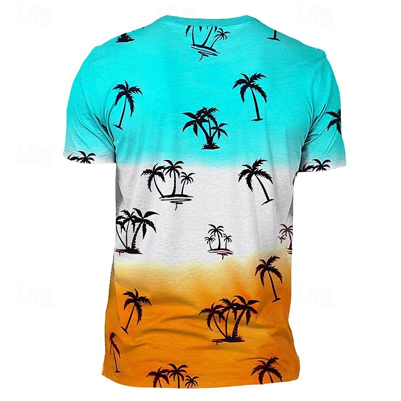 Men's Graphic Color Block Coconut Tree T Shirt Short Sleeve T shirt 3D Print Crew Neck Shirt Vacation Casual Sports Outdoor Holiday Going out Blue Sky Blue Red Spring & Summer Clothing Apparel S M L2