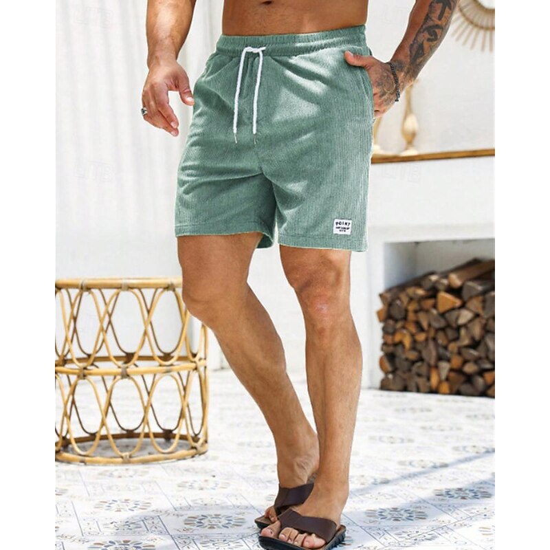 Men's Shorts Casual Shorts Corduroy Shorts Pocket Drawstring Elastic Waist Plain Comfort Short Holiday Beach Weekend Fashion Casual Black Yellow Micro-elastic3