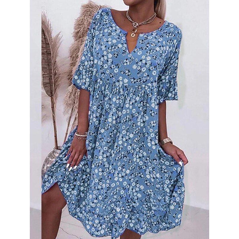 Women's Casual Dress V-Neck Short Sleeve Pink White Floral Print Empire Waist Spring Summer Versatile Daily Beach Picnic Flowy Comfortable Fabric Sizes Available2