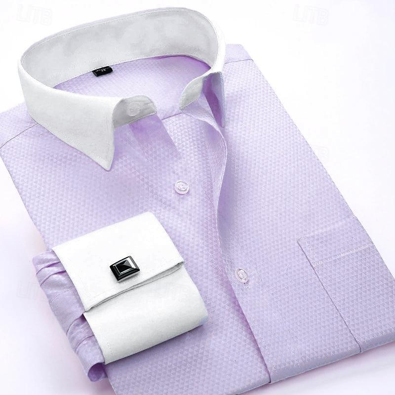 Men's Shirt Dress Shirt French Cuff Shirt Blue Yellow Pink Purple Long Sleeve Collar Wedding Business Smart Casual Clothing Apparel2