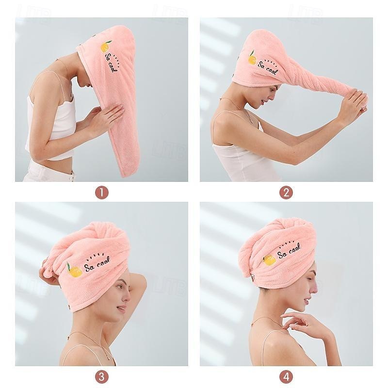 Dry Hair Cap Embroidery Cap Double-Layer Shower Cap Quick-Drying Strong Water Absorption Thickened Home Bag Hair Dry Hair Towel Back To School College Student3
