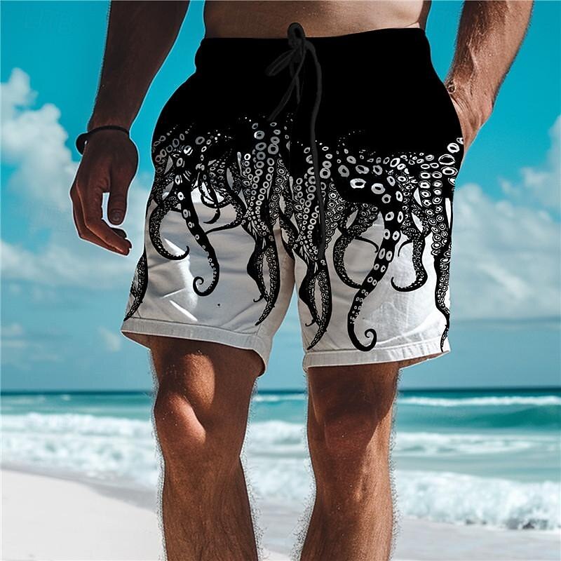 Men's Animal Octopus Swim Trunks Swim Shorts Board Shorts Mid Waist Vacation Hawaiian Holiday Vacation Holiday Beach Drawstring with Mesh lining Elastic Waist Designer Clothing Apparel - Main Image