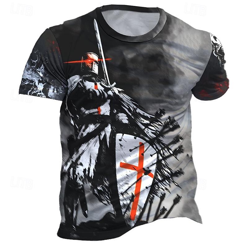 Men's Graphic Knights Templar Gothic Horror T Shirt Short Sleeve T shirt 3D Print Crew Neck Shirt Daily Designer Retro Vintage Sports Outdoor Holiday Going out Red Blue Brown Spring & Summer Clothing