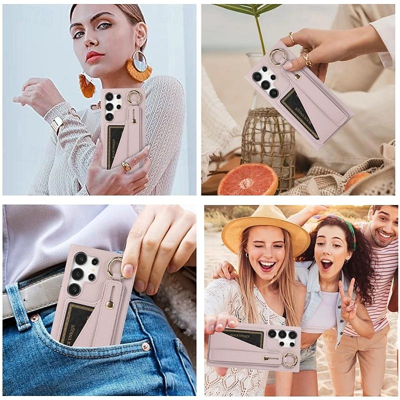 Phone Case For Samsung Galaxy S25 S24 S23 S22 Plus  Ultra S23 FE A14 A34 A54 A24 A53 Back Cover with Stand Holder with Lanyard Card Slot Retro TPU PU Leather4