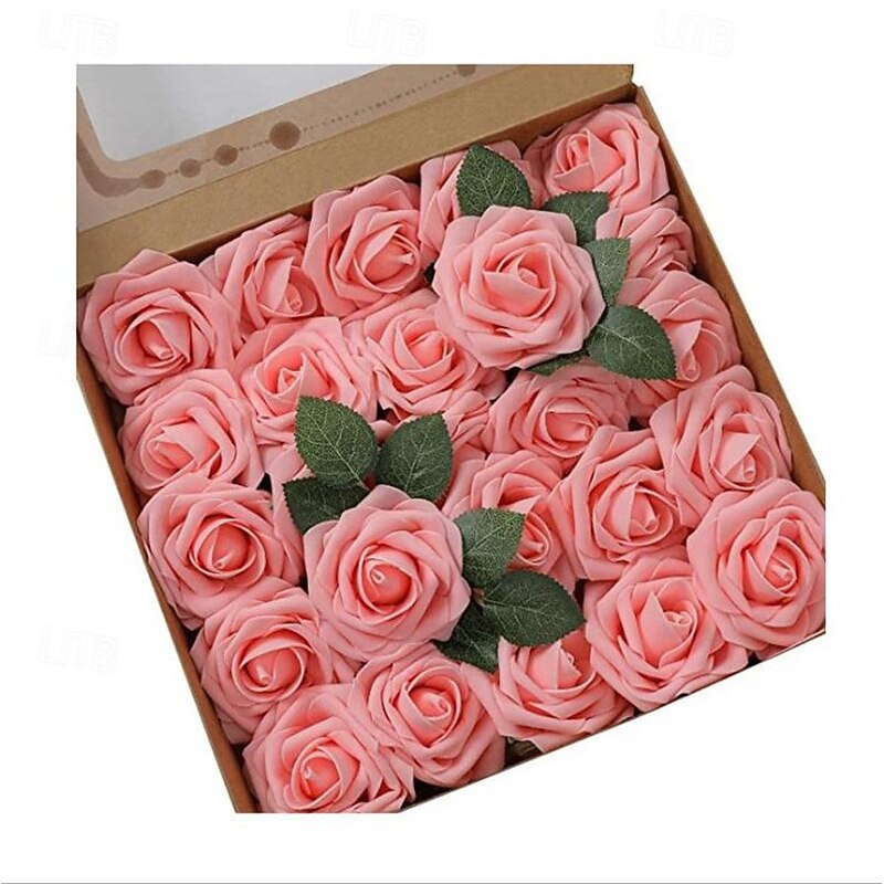 25pcs Red Roses Artificial Flowers Dark Red Roses Real Touch Foam Fake Roses Bulk With Stem Diy Craft Flowers For Wedding Bridal Bouquets Centerpiece4