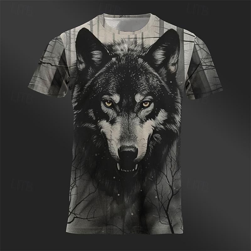 Men's Graphic Animal Wolf T Shirt Tee Top Short Sleeve T shirt 3D Print Crew Neck Shirt Designer Retro Vintage Casual Sports Outdoor Holiday Going out Khaki Dark Gray Gray Spring & Summer Clothing