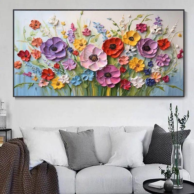 Handmade Oil Painting Canvas Wall Art Decoration 3D Palette Knife Colorful Flowers for Home Decor Rolled Frameless Unstretched Painting2