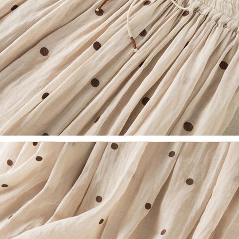 Women's Skirt A Line Fashion Casual Maxi High Waist Skirts Polka Dot Print Casual Daily Weekend Yellow Navy Blue Brown Green Summer Cotton And Linen3