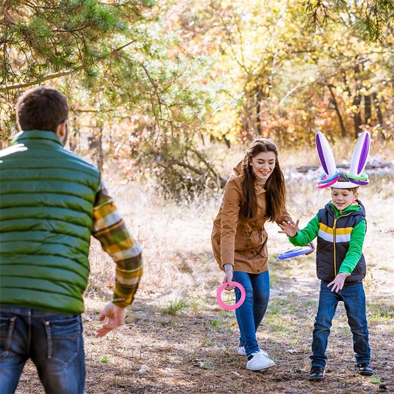 Inflatable Bunny Easter Ring Toss Game Easter Rabbit Ears Hat with Rings Funny Games Inflatable Toys Gift for Kid Family School Party Favor Indoor Outdoor4