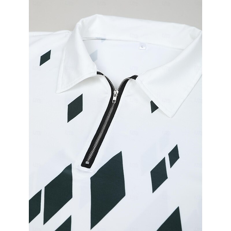 Men's Geometric Zip Polo Shirts Golf Shirt Short Sleeve Polo Shirts Collared Shirts Casual Vacation Wear Formal Wear Festival Wear 3D Print Quarter Zip Polo Spring & Summer Black Dark Navy Green3