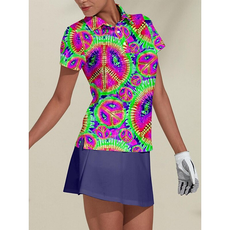 Women's Golf Polo Shirt Tie Dye Pink Short Sleeve Sun Protection UPF50 Top for Ladies Golf Attire 8