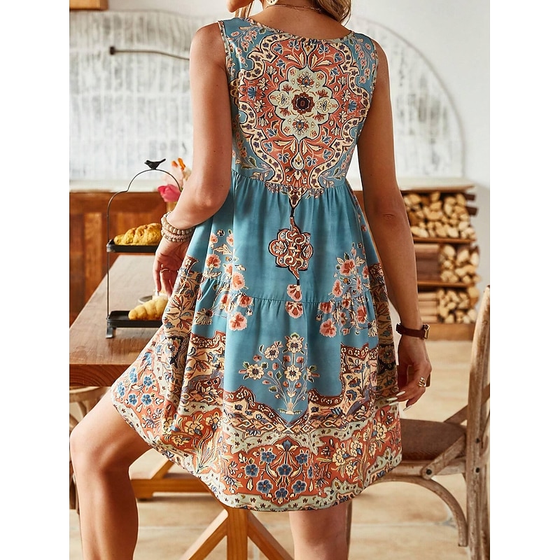 Women's Mini Dress Petite Dress Sundress Shift Dress Tank Dress Active Tropical Fashion Outdoor Vacation Going out Regular Fit Floral Sleeveless U Neck Pink Blue Orange Summer Spring4