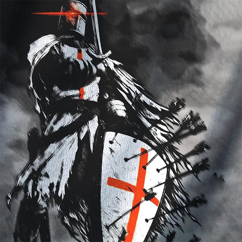 Men's Graphic Knights Templar Gothic Horror T Shirt Short Sleeve T shirt 3D Print Crew Neck Shirt Daily Designer Retro Vintage Sports Outdoor Holiday Going out Red Blue Brown Spring & Summer Clothing3