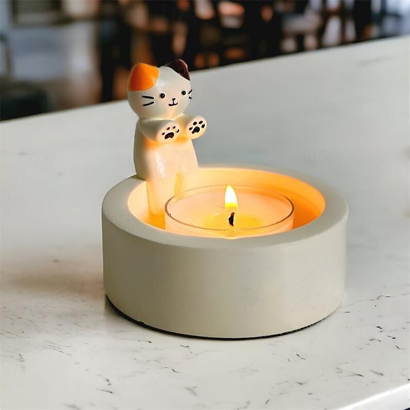 Cartoon Kitten Candle Holder Home Resin Ornaments4