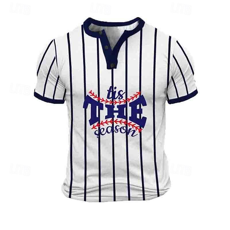 Men's Graphic Stripes Baseball T shirt Henley Shirt Short Sleeve 3D Print Fashion Classic Casual Sports Outdoor Holiday Going out Spring & Summer White 1 White 2 Henley Henley T-Shirt3