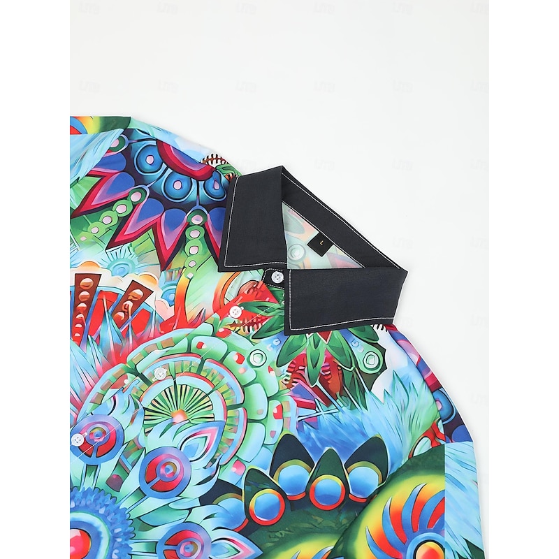 Men's Floral Optical Illusion Shirt Button Up Shirt Long Sleeve Artistic Daily Wear Going out Fall & Winter Turndown Print Button-Down Yellow Royal Blue Blue Purple Orange3