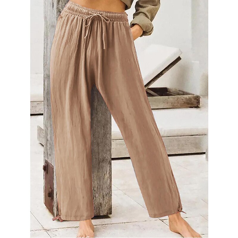 Women's Pants Trousers Casual Daily Full Length Plain Drawstring Side Pockets Breathability Comfortable Micro-elastic Going out Weekend Black Wine Blue Purple Spring & Summer Regular Fit2