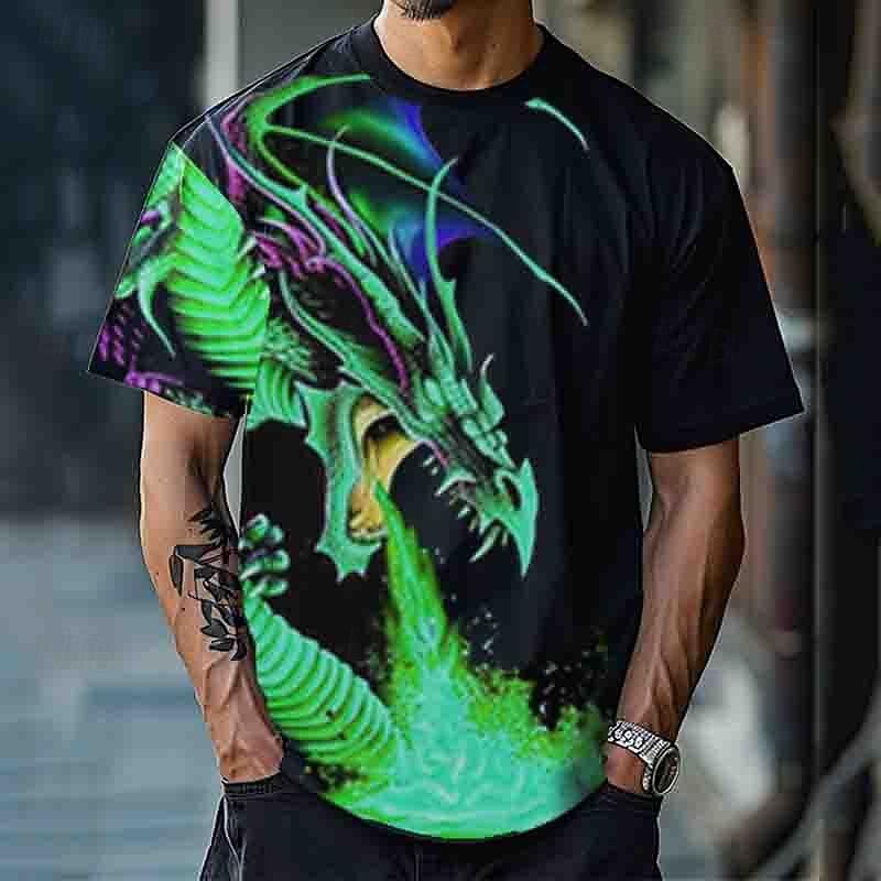 Men's Graphic Dragon T Shirt Tee Top Short Sleeve T shirt 3D Print Crew Neck Shirt Designer Casual Street Style Sports Outdoor Holiday Going out Gold Green Spring & Summer Clothing Apparel S M L XL3