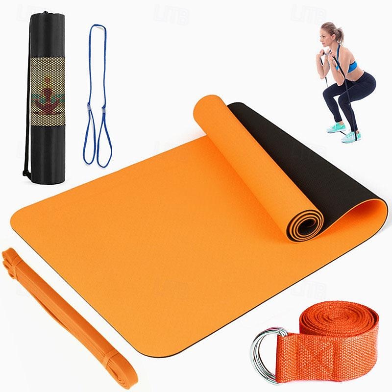 TPE6mm Two tone Yoga Mat Set of Five Pieces for Sports Fitness Stretching Latex 2080 Resistance Belt Comes with Backpack Strap4