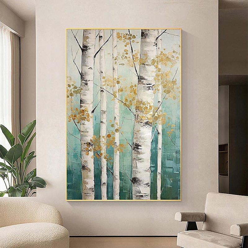 Forest Oil Painting On Canvas hand painted Abstract Green Landscape Painting for Living Room Wall Decor Birch Forest Painting Modern Wall Art painting landscape oil painting2