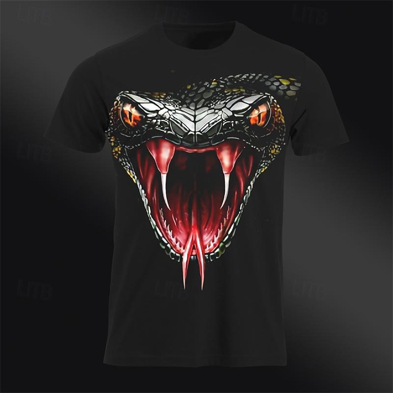 Men's Animal Snake T Shirt Tee Top Cotton Short Sleeve Graphic Shirt Black 1 Black  3 Black 2 Comfortable Tee Vacation Street Fashion Designer Clothing