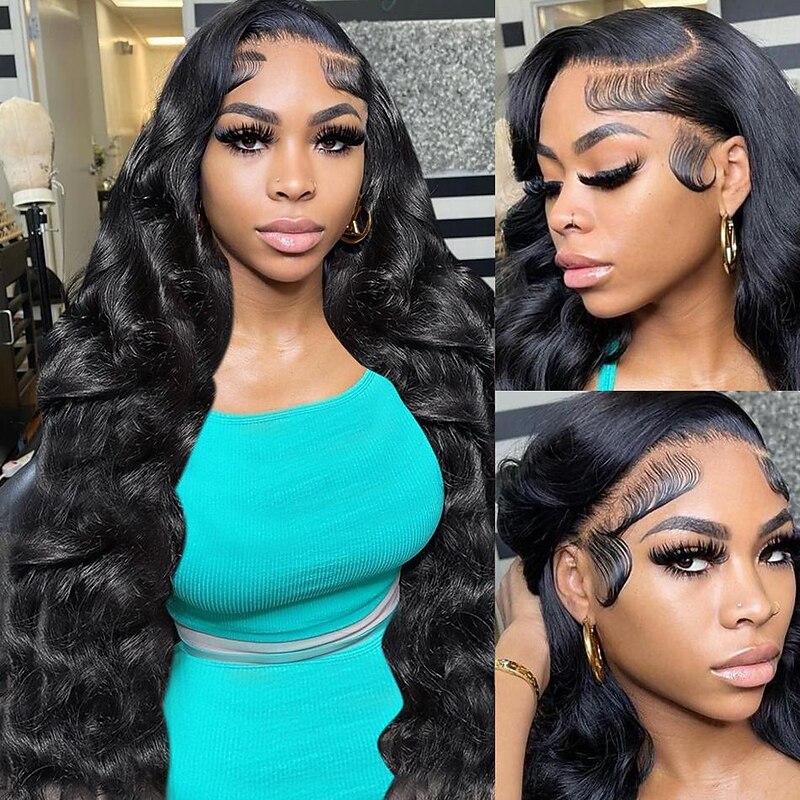 Remy Human Hair 13x4 Lace Front Wig Free Part Brazilian Hair Body Wave Black Wig 150% 180% Density with Baby Hair  Pre-Plucked For wigs for black women Long Human Hair Lace Wig2